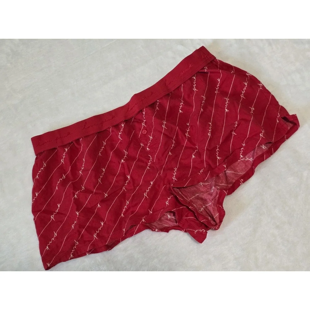 Victoria's Secret PINK Womens Large Red White Flannel Boxy Mini Pajama Shorts